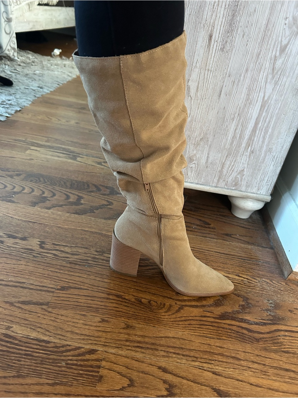 Women's Tan Suede Knee-High Block Heel Boots